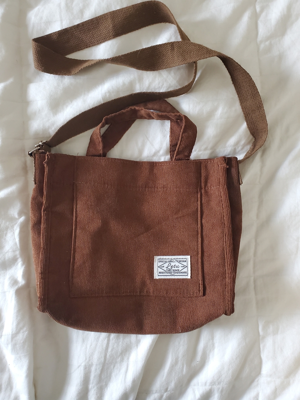 Letu Brown Corduroy Crossbody Tote Bag